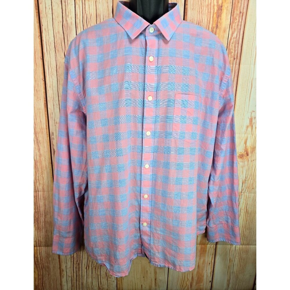 Untuckit Mens Pink & Blue Cotton/Linen Blend Checkered Button-Up Shirt XXXL